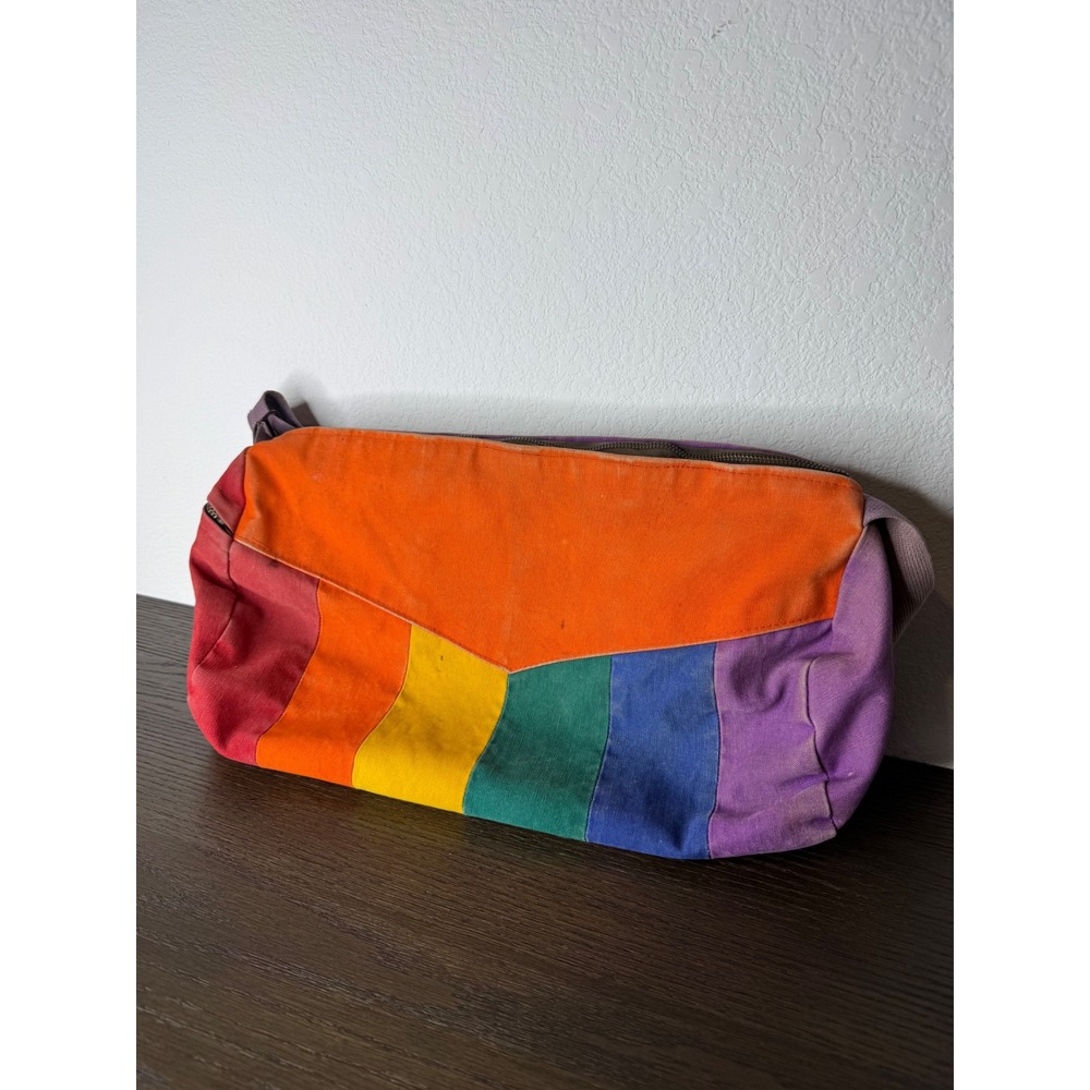 Vintage Rainbow Canvas Shoulder Duffel Bag Colorblock Supreme Metal Zipper